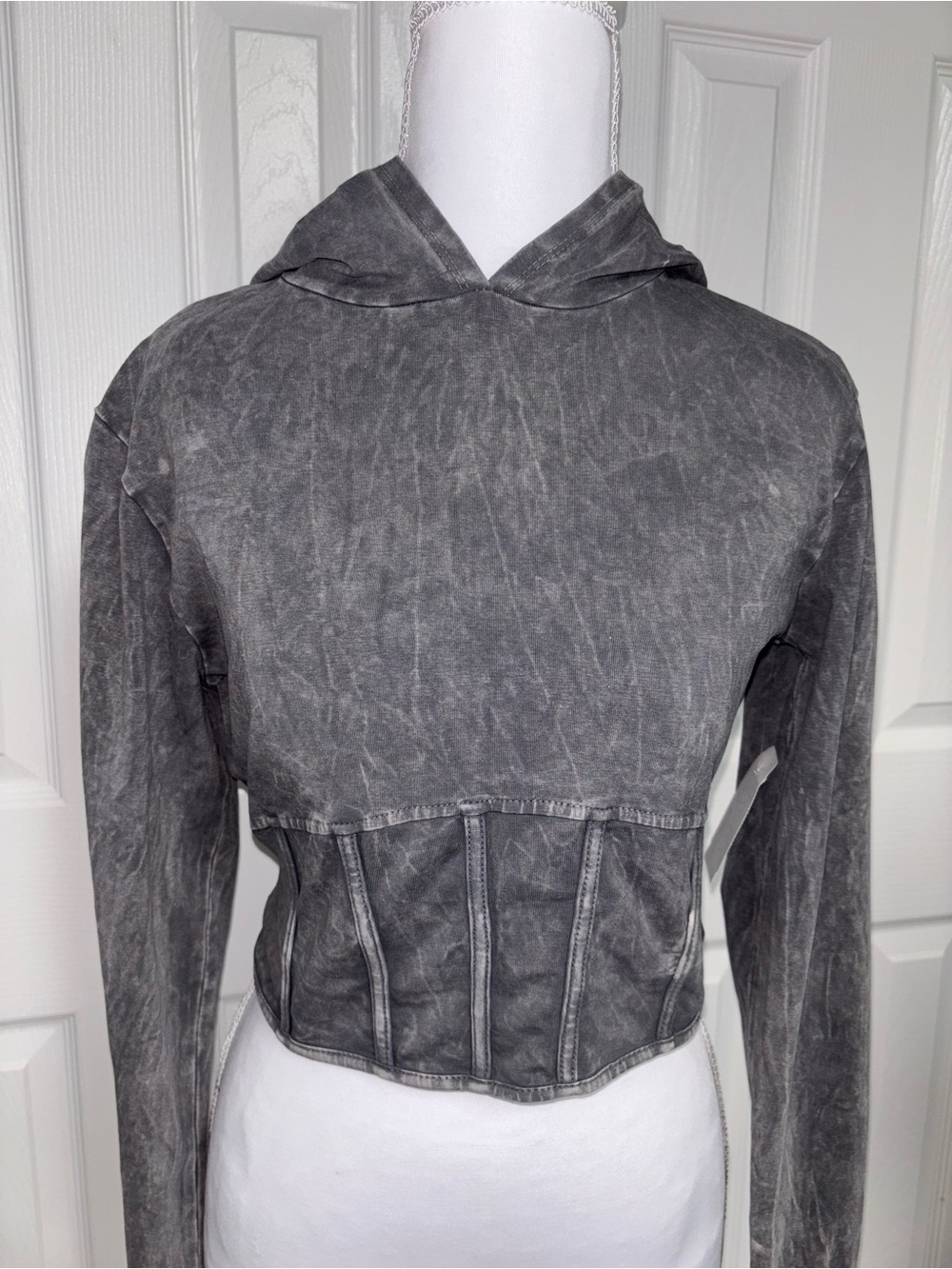 Washed Gray Hooded Crop Jacket